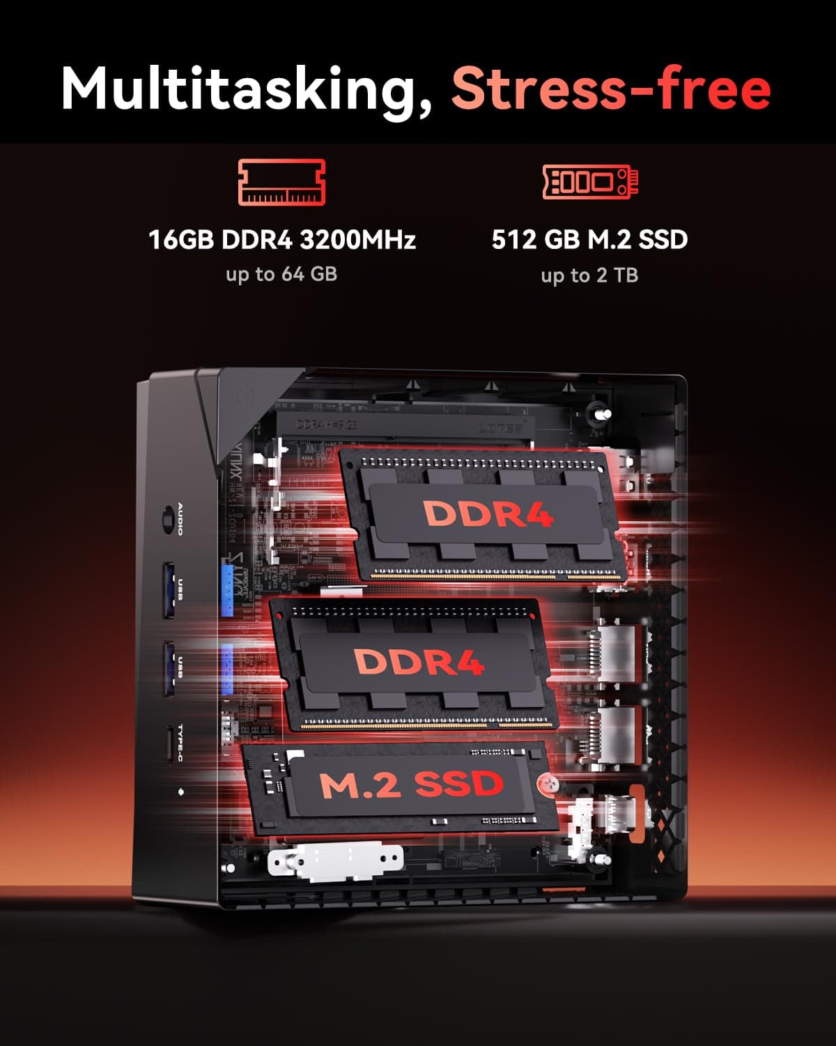 NiPoGi AM06 PRO Mini PC W-11 Pro, АMD Ryzen 7 7730U(8C/16T, bis zu 4,5 GHz), 16 GB DDR4 512 GB M.2 SSD Mini Desktop Computer für Schule/Büro, Dual LAN, 4K Triple Display, HDMI 2.0, Typ-C, DP, WiFi 6. Schwarz R7 7730U/ 16 + 512 Bild 4