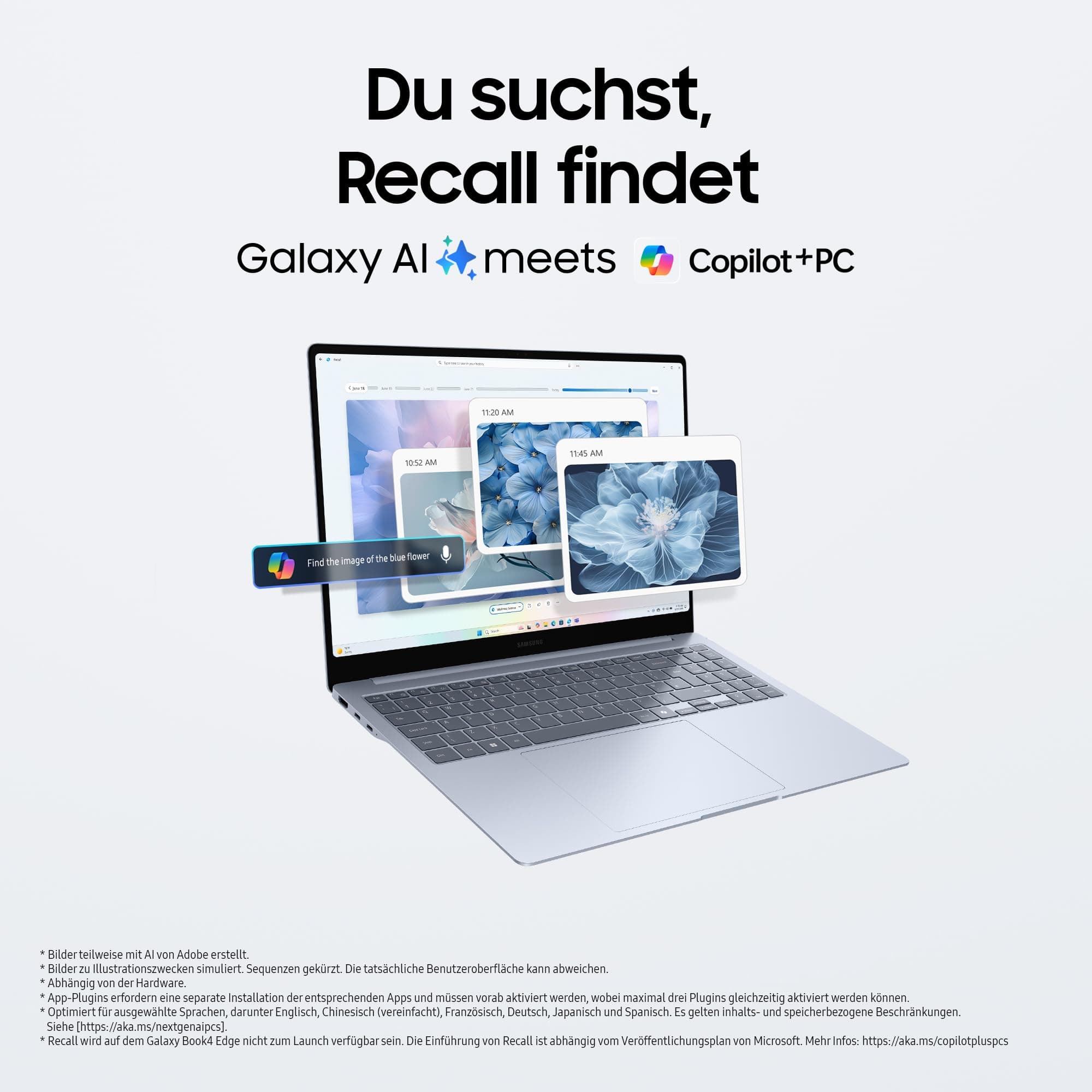 Samsung Galaxy Book4 Edge Galaxy AI-Laptop, 14-Zoll-Display, 16GB RAM, Snapdragon X Elite Prozessor, Notebook 512GB Speicher, Copilot+ PC, Sapphire Blue, 3 Jahre Herstellergarantie 14 Zoll 512 GB Bild 4