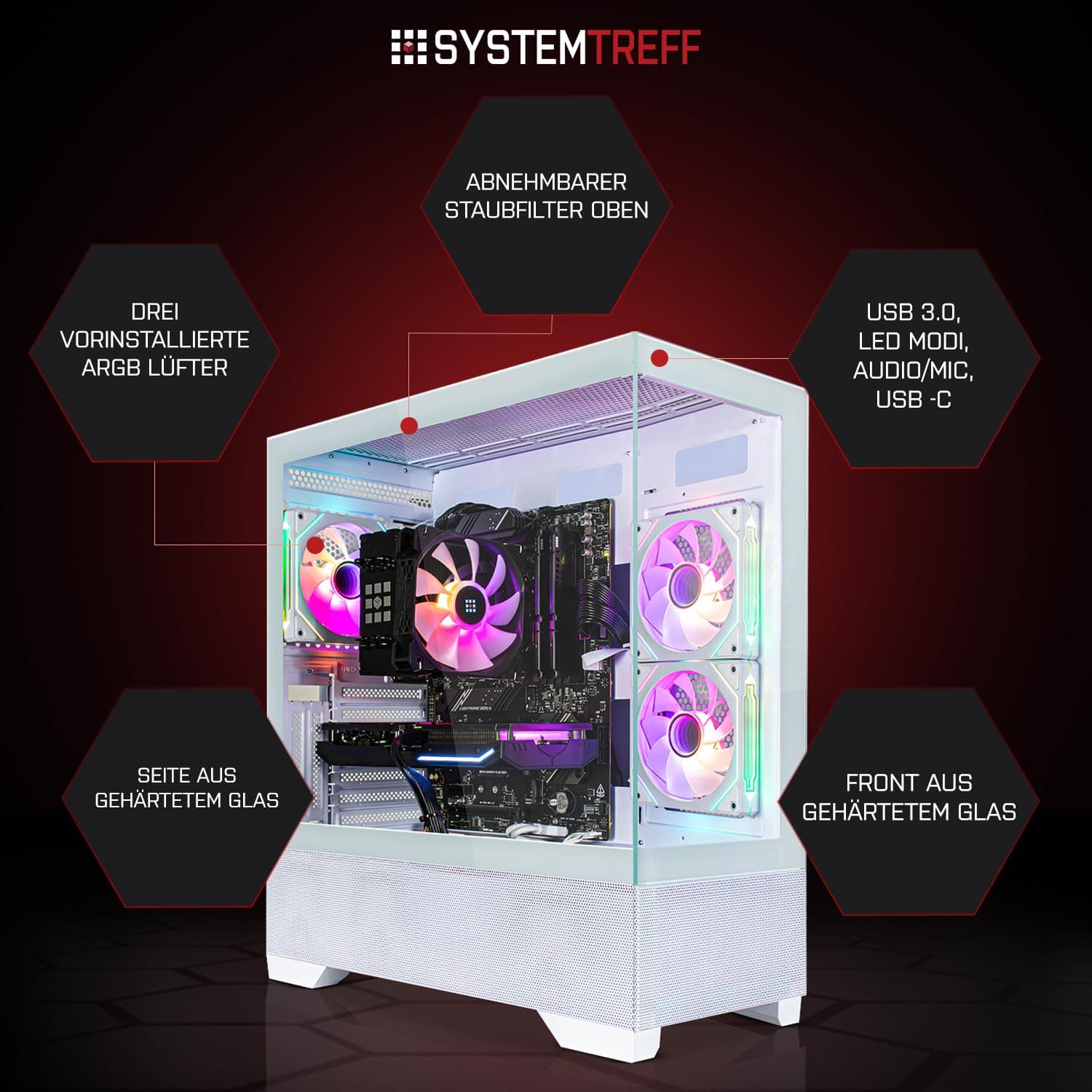 SYSTEMTREFF Basic Gaming PC weiß Intel Core i5-12600K 6x4.9GHz | Nvidia RTX 3050 6GB | 512GB M.2 NVMe | 16GB DDR4 RAM | Windows 11 | Desktop Computer Rechner für Gamer, Zocker & Streamer Bild 3