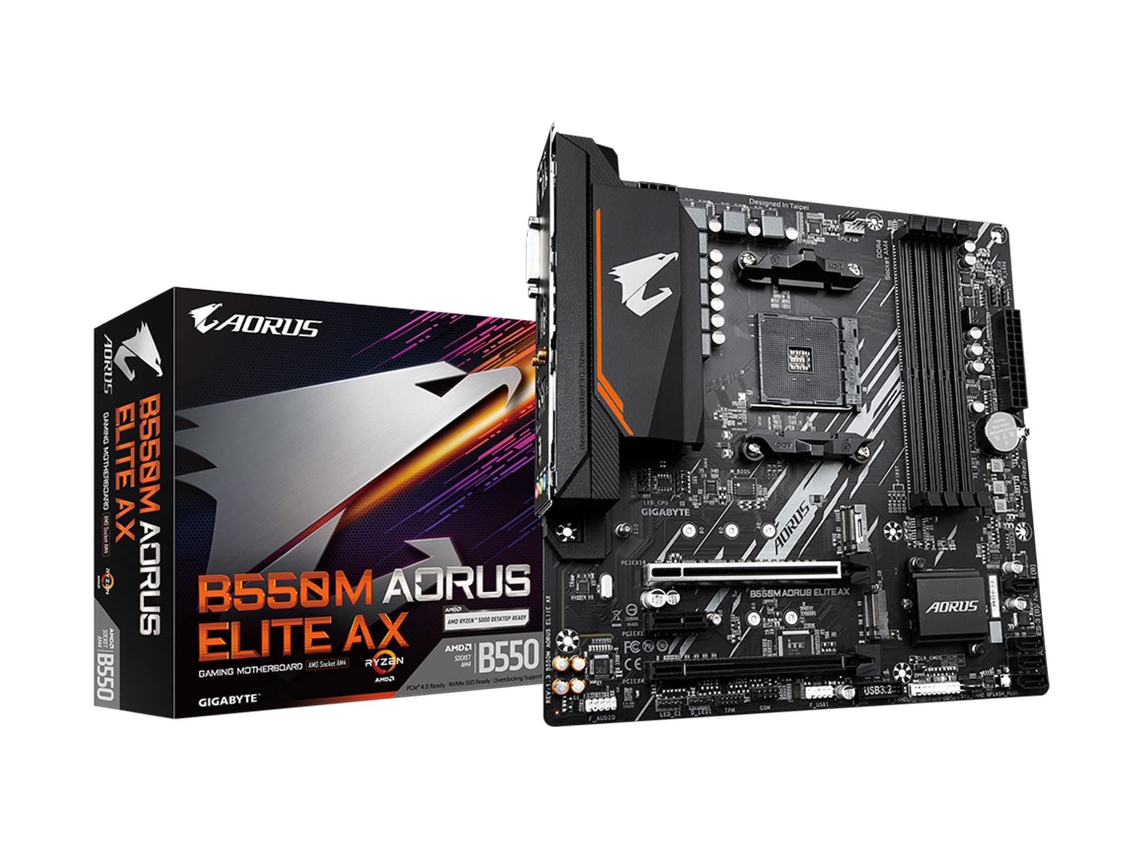 GIGABYTE B550M AORUS Elite AX Mainboard – AMD Ryzen 5000 CPUs, 5+3 Phasen VRM, bis zu 4733 MHz DDR4, 1xPCIe 4.0 + 1xPCIe 3.0 M.2, Wi-Fi 6E, 1GbE LAN, USB 3.2 Gen 1 Bild 2
