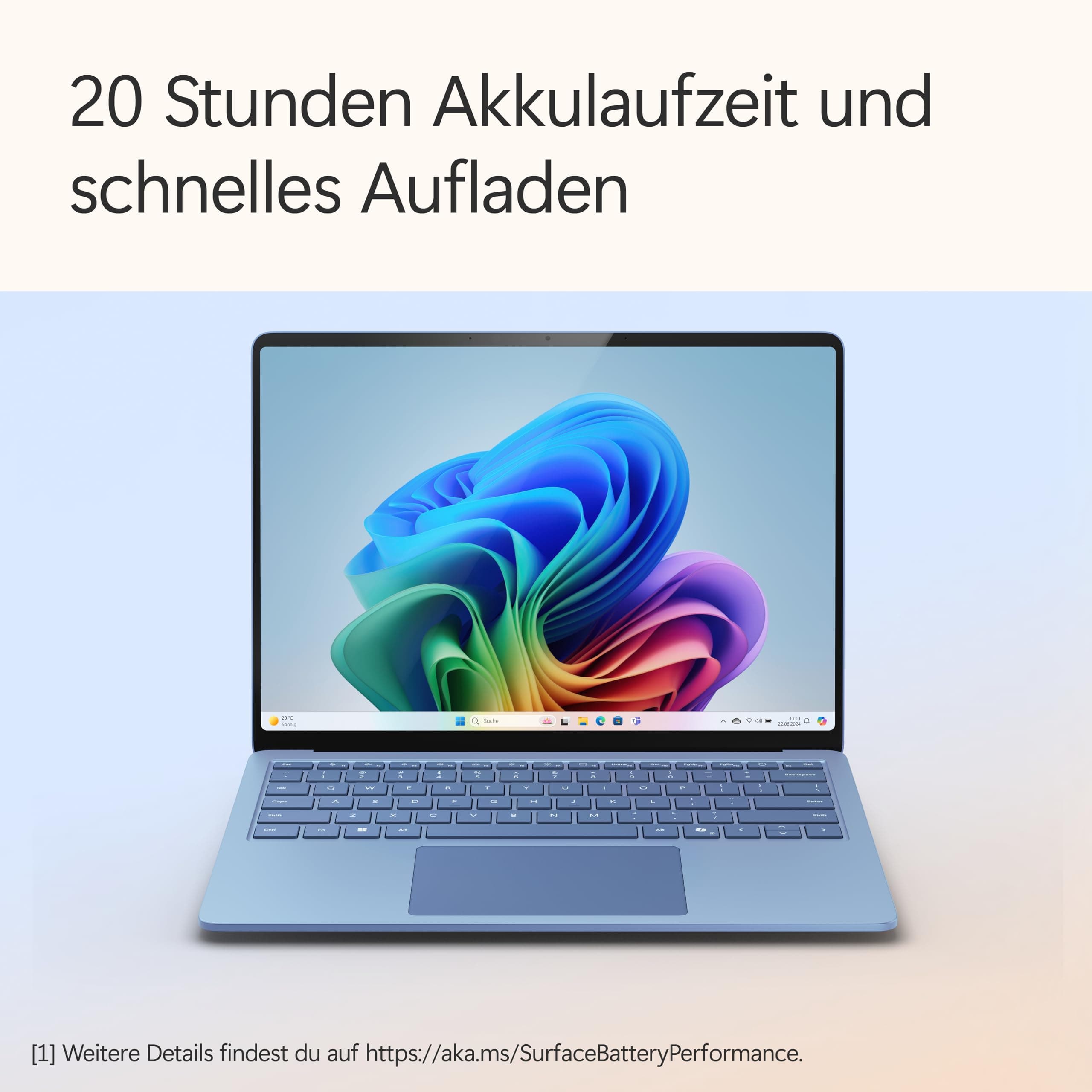 Microsoft Surface Laptop | Copilot+ PC | 13.8” Touchscreen | Snapdragon® X Elite (12 Kerne) | 16GB RAM | 512GB SSD | 7. Edition | Saphirblau Snapdragon® X Elite (12-Kern) 16GB RAM | 512GB Speicher mit Netzteil Saphirblau Bild 4