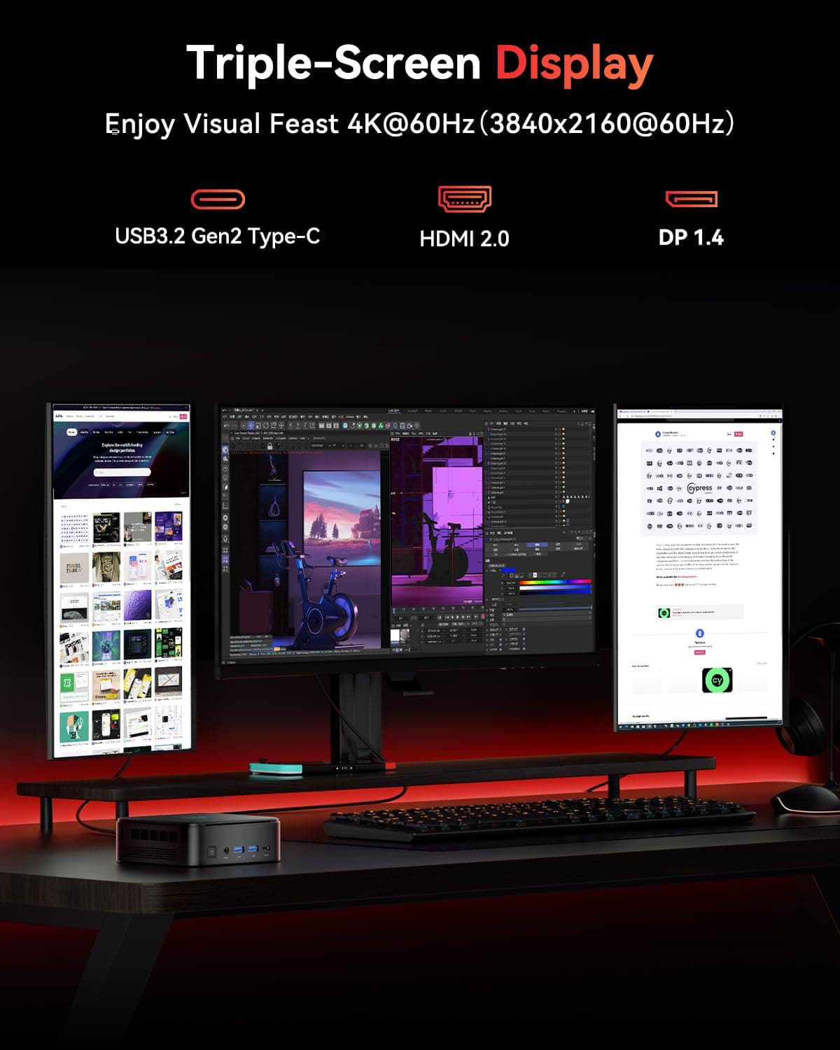 NiPoGi E3B Mini PC W-11 Pro ΑΜD Ryzen 5 7430U(Max 4.3GHz,6C/12T,Besser Als 5500U/5675U),16GB DDR4(Max 64GB)+512GB SSD,Desktop PC WiFi 6/BT 5.2/4K Triple Display/VESA Unterstützt Mini-Computer für Büro 16.0 GB 512.0 GB Bild 4