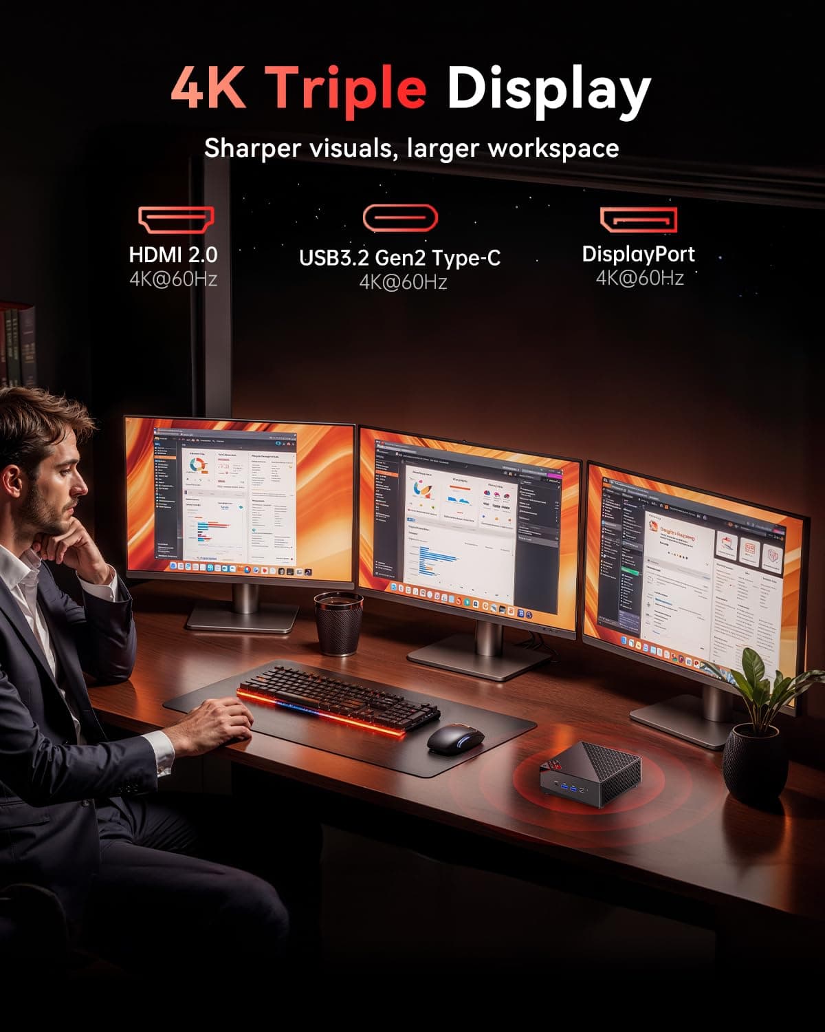 NiPoGi AM06 PRO Mini PC W-11 Pro, АMD Ryzen 7 7730U(8C/16T, bis zu 4,5 GHz), 16 GB DDR4 512 GB M.2 SSD Mini Desktop Computer für Schule/Büro, Dual LAN, 4K Triple Display, HDMI 2.0, Typ-C, DP, WiFi 6. Schwarz R7 7730U/ 16 + 512 Bild 5