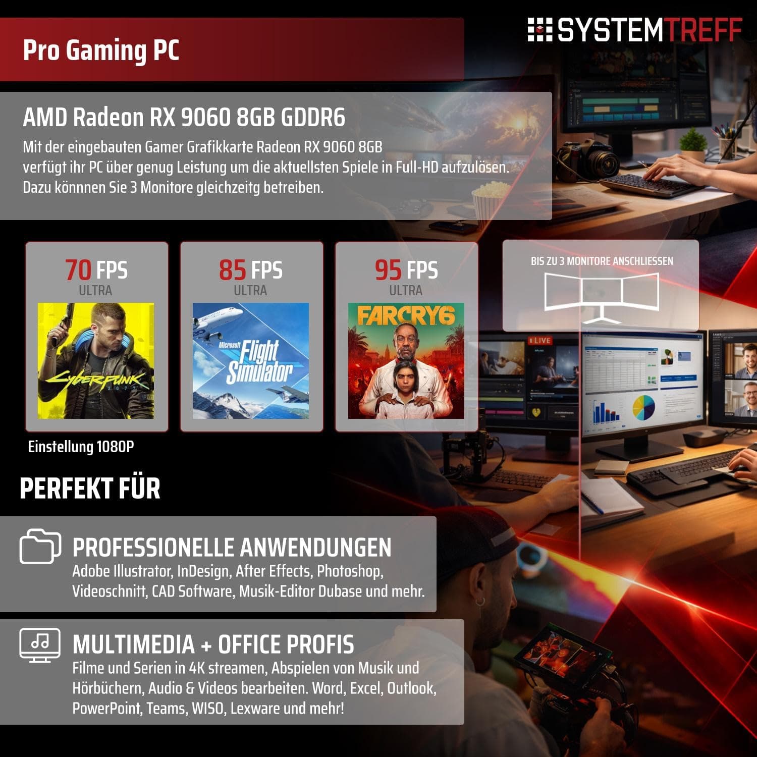 SYSTEMTREFF Gaming PC weiß AMD Ryzen 5 5600 6x4.4GHz | AMD Radeon RX 9060 8GB DX12 | 512GB M.2 NVMe | 16GB DDR4 RAM | WLAN Desktop Computer Rechner für Gamer, Zocker & Streamer Bild 5