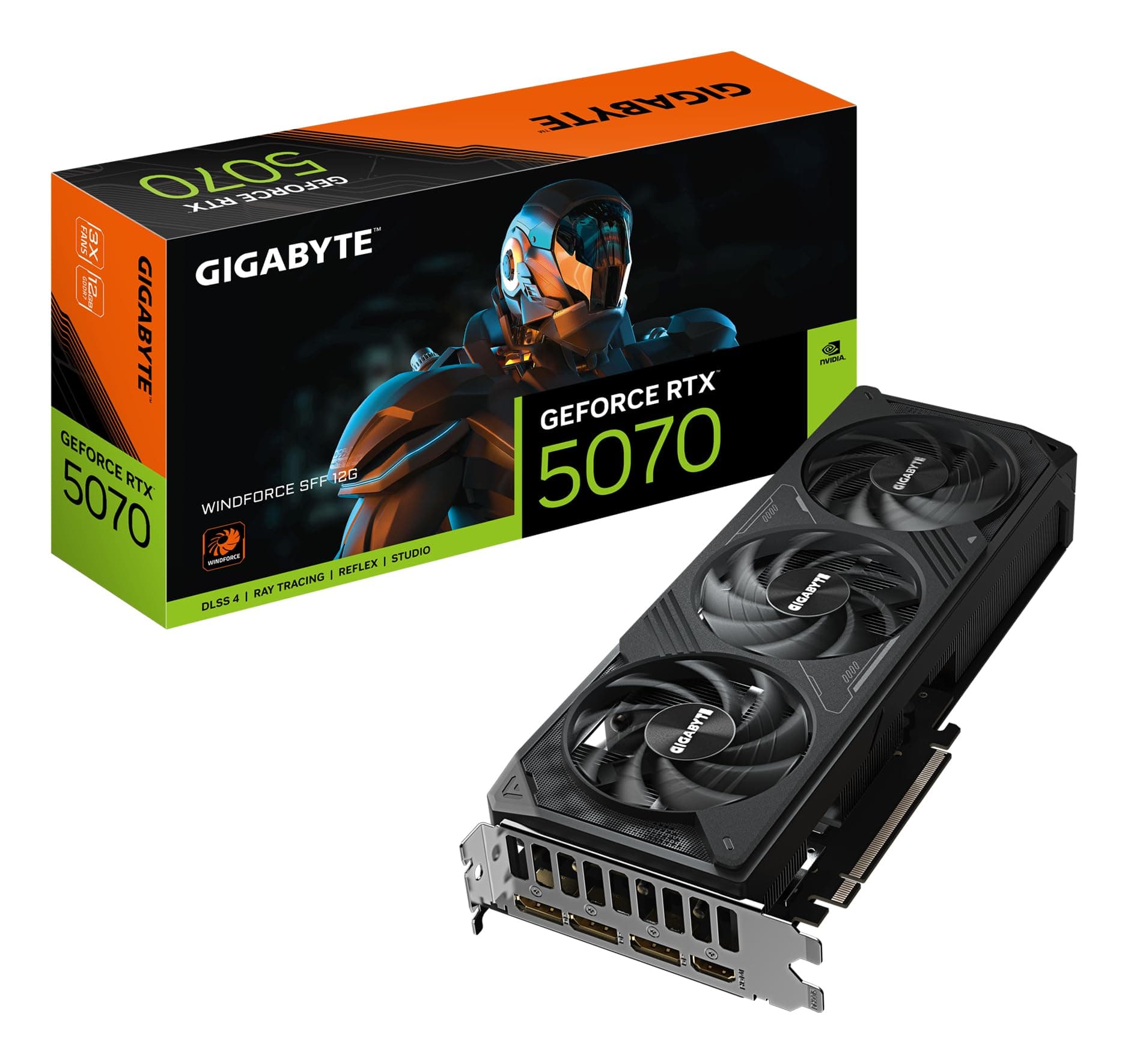 Gigabyte GeForce RTX 5070 WINDFORCE SFF 12G Grafikkarte – 12 GB GDDR7, 192-Bit, PCI-E 5.0, 2512 MHz Kernfrequenz, 3 x DP 2.1b, 1 x HDMI 2.1b, DLSS 4, GV-N5070WF3-12GD Bild 2