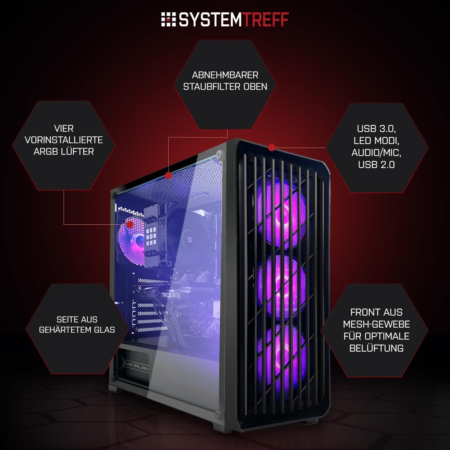 SYSTEMTREFF High-End Gaming PC Intel Core i5-14600K 6x5.3GHz | AMD Radeon RX 9060 XT 8GB DX12 | 1TB M.2 NVMe | 16GB DDR5 RAM | Windows 11 | WLAN Desktop Computer Rechner für Gamer, Zocker & Streamer Bild 3