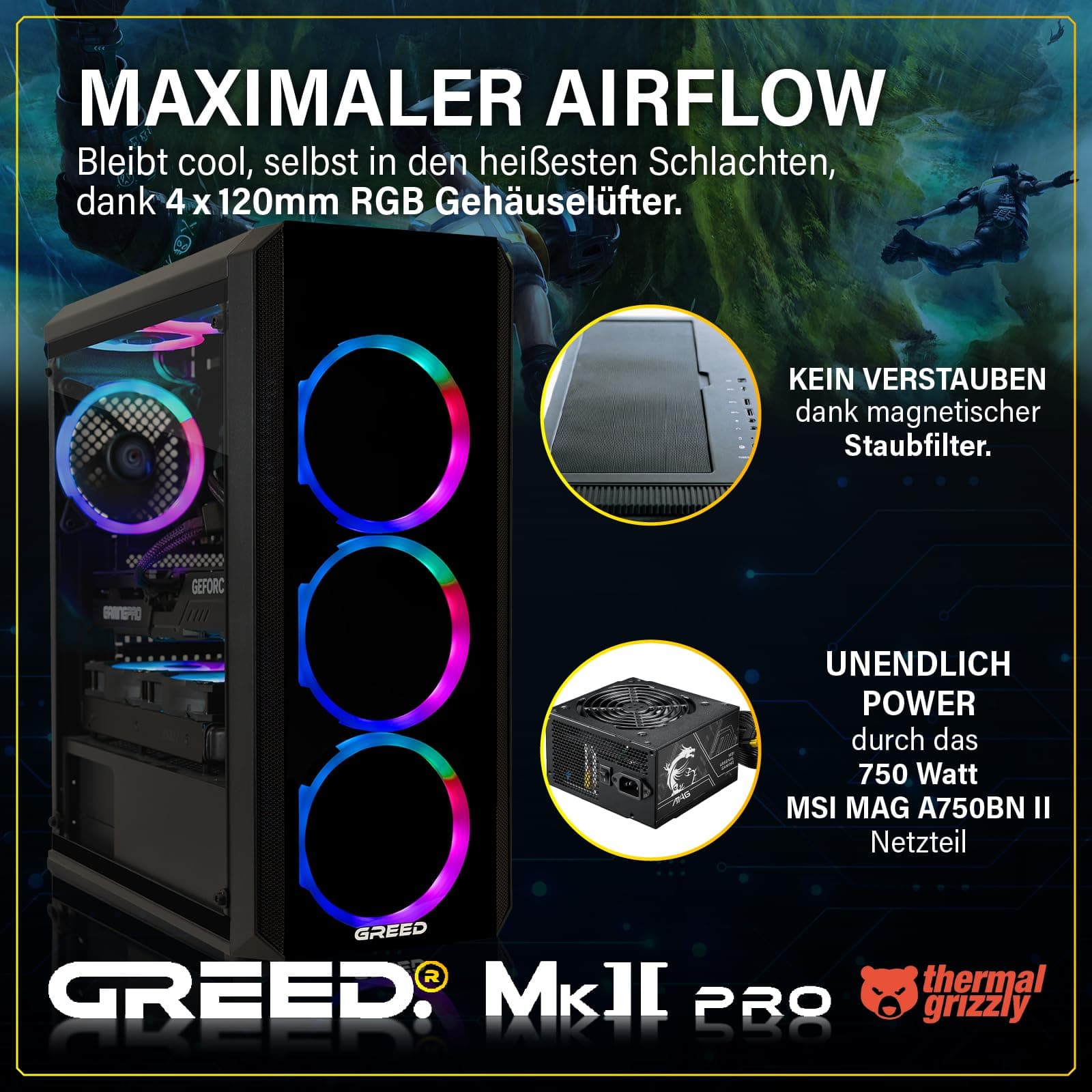 Greed® MK2 Pro - High End Gaming PC - Intel Core i7 12700F + Nvidia Geforce RTX 5070 12GB - Schneller RGB Computer + 4K Rechner mit 4,9 GHZ - 32 GB DDR4 RAM - Wasserkühlung - 1TB SSD - WLAN + W11 Pro MK2 PRO | RTX 5070 INTEL 32GB Bild 4