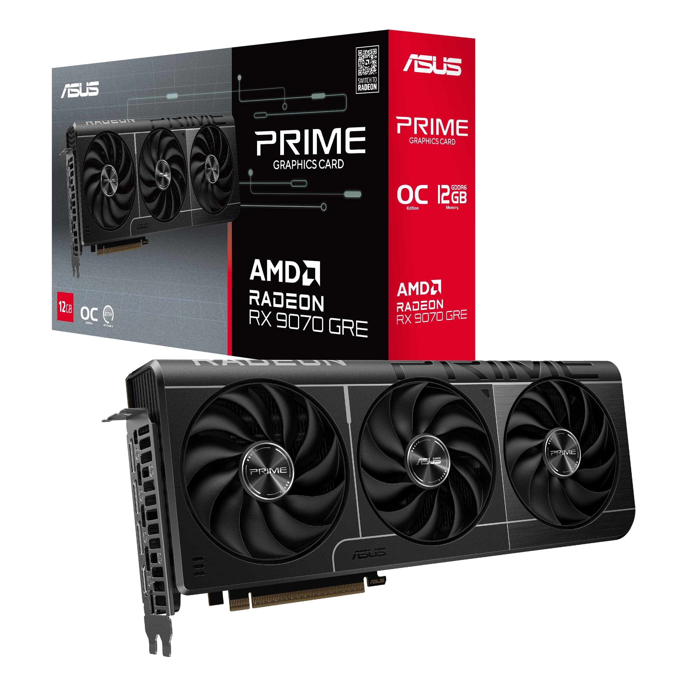 ASUS Prime Radeon RX 9070 GRE OC Edition Gaming Grafikkarte (AMD Radeon RX 9070, PCIe 5.0, HDMI/DP 2.1, Dual-BIOS-Schalter, Axial-Tech-Lüfter, 2,5-Slot-Design, MaxContact, PRIME-RX9070GRE-O12G) Bild 2