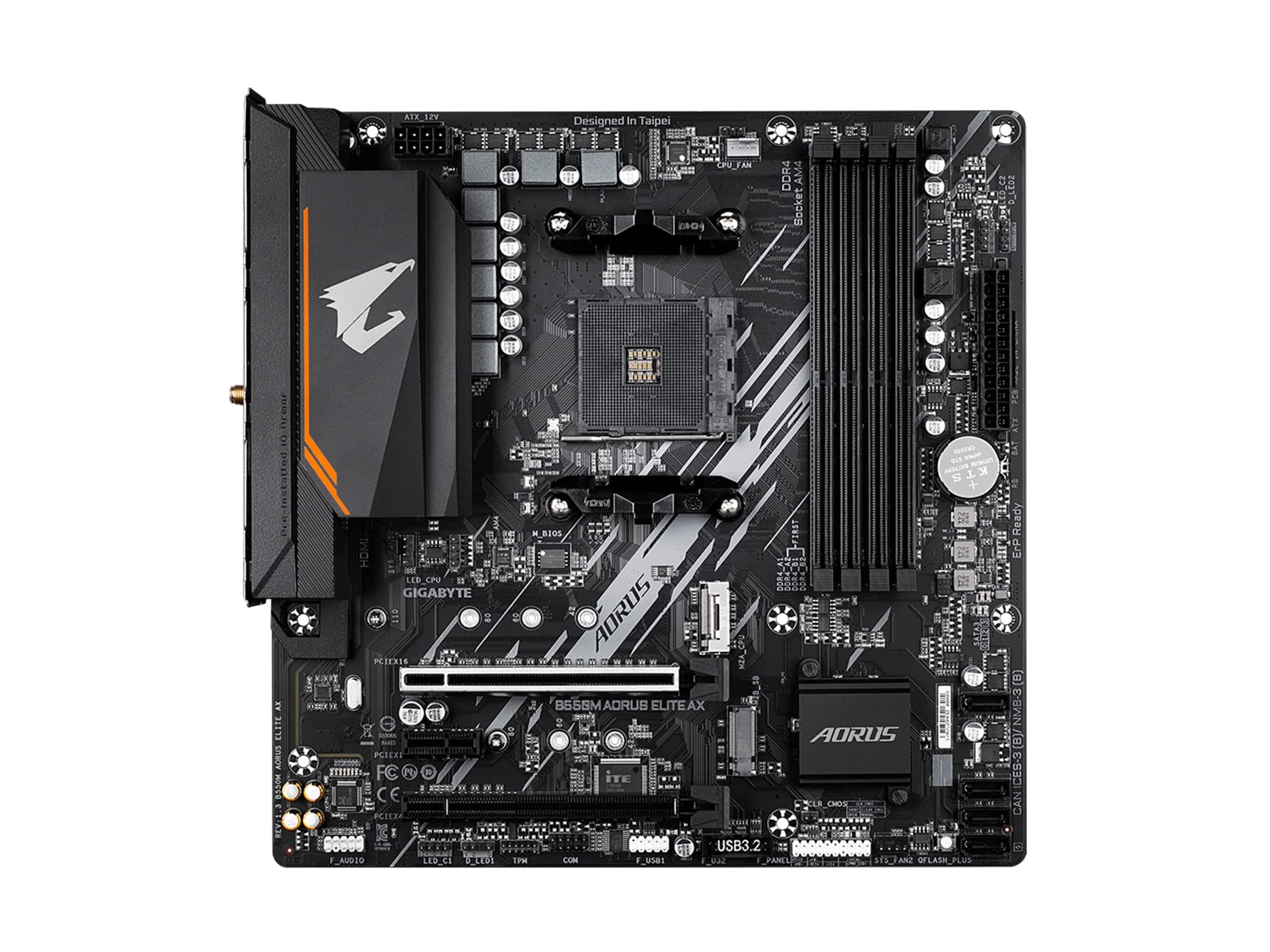 GIGABYTE B550M AORUS Elite AX Mainboard – AMD Ryzen 5000 CPUs, 5+3 Phasen VRM, bis zu 4733 MHz DDR4, 1xPCIe 4.0 + 1xPCIe 3.0 M.2, Wi-Fi 6E, 1GbE LAN, USB 3.2 Gen 1 Bild 3
