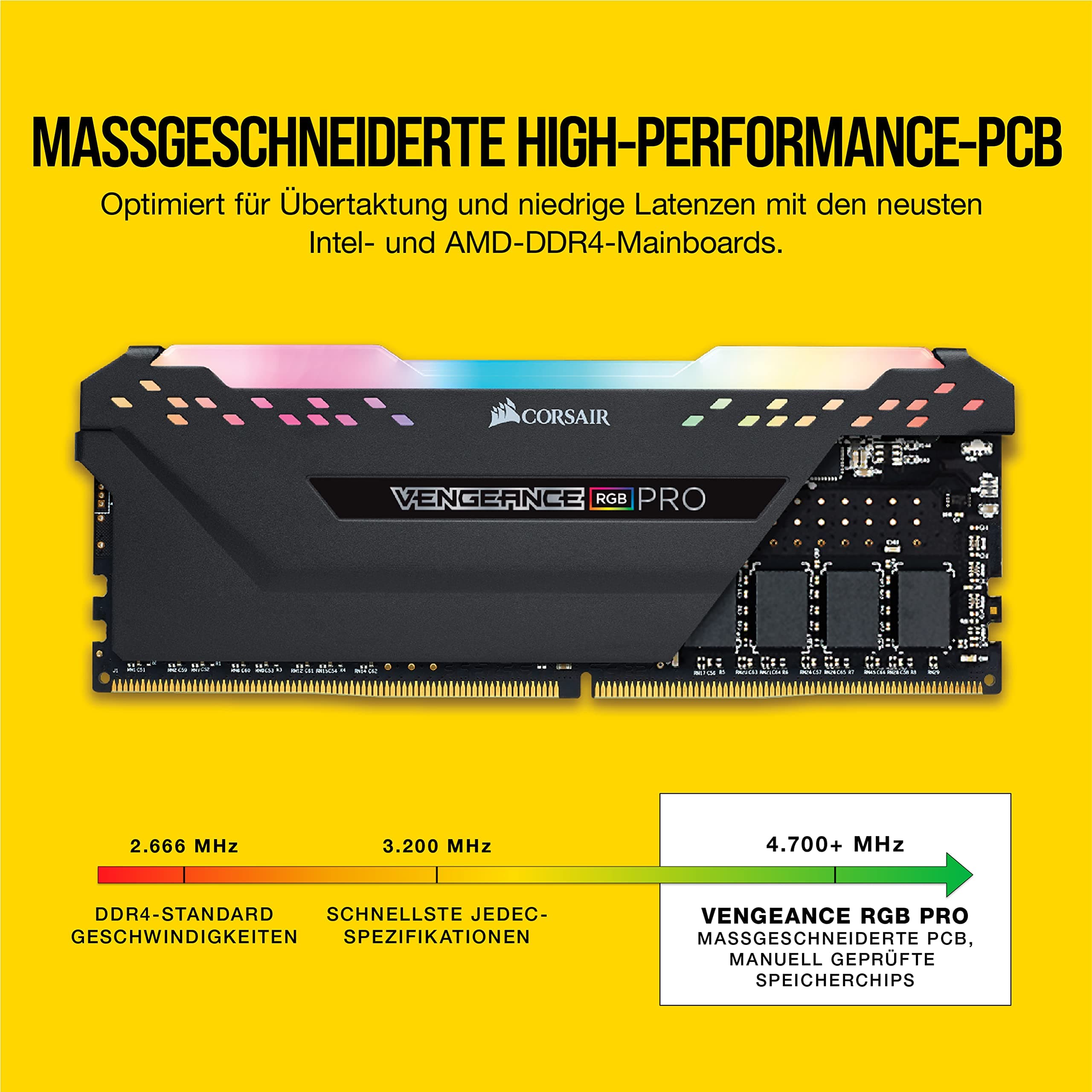 Corsair Vengeance RGB PRO DDR4 RAM 32GB (2x16GB) Bis zu 3200MHz CL16 AMD Intel XMP 2.0 iCUE Kompatibler Computerspeicher – Schwarz (CMW32GX4M2E3200C16) Bild 8