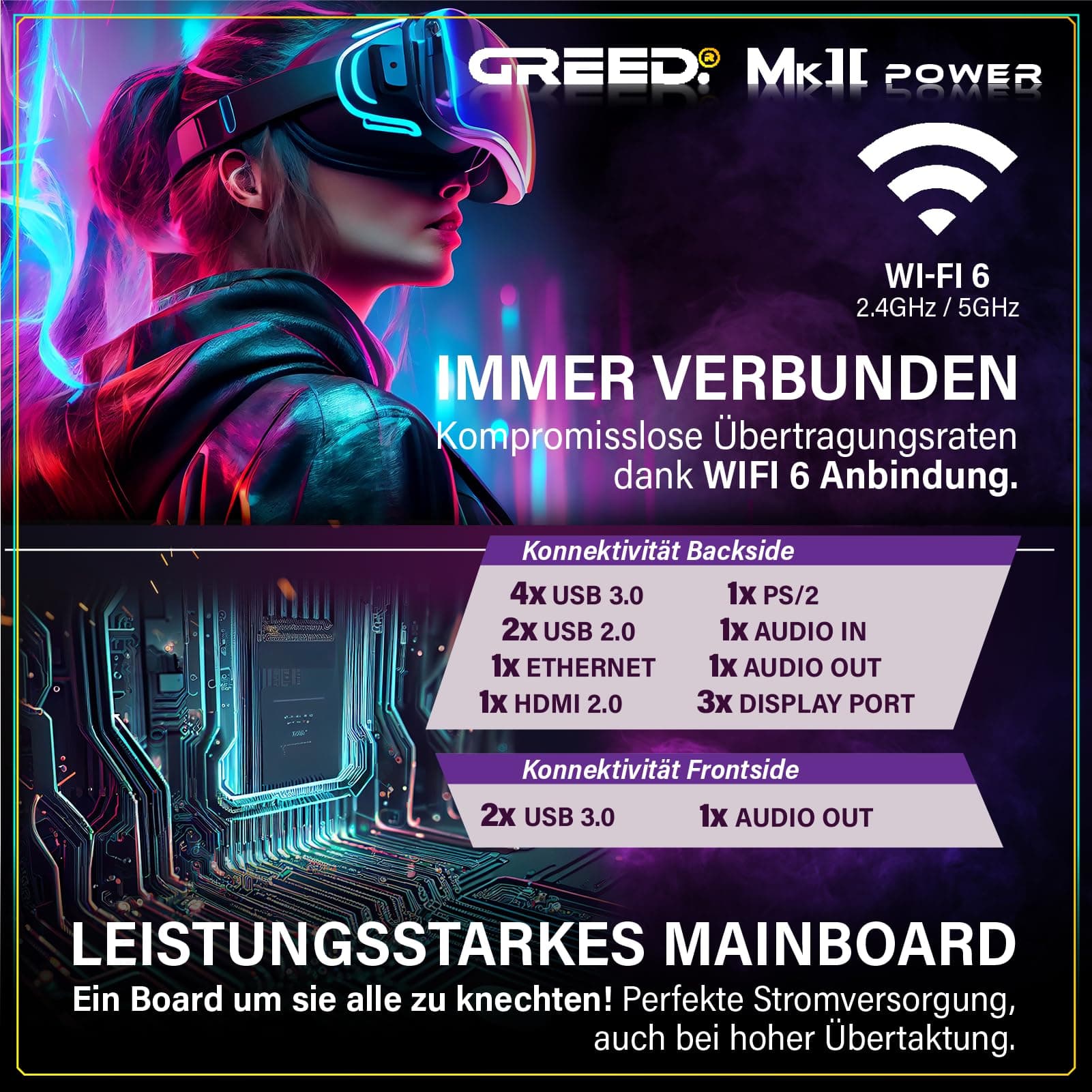 Greed® MK2 Power - High End Gaming PC - AMD Ryzen 7 5700X + AMD Radeon RX 9070 16GB - Schneller RGB Computer + 4K Raytracing Rechner mit 4,6 GHZ - 32GB DDR4 RAM - 1TB SSD - WLAN + W11 Pro MK2 POWER | RX 9070 AMD 32GB Bild 6
