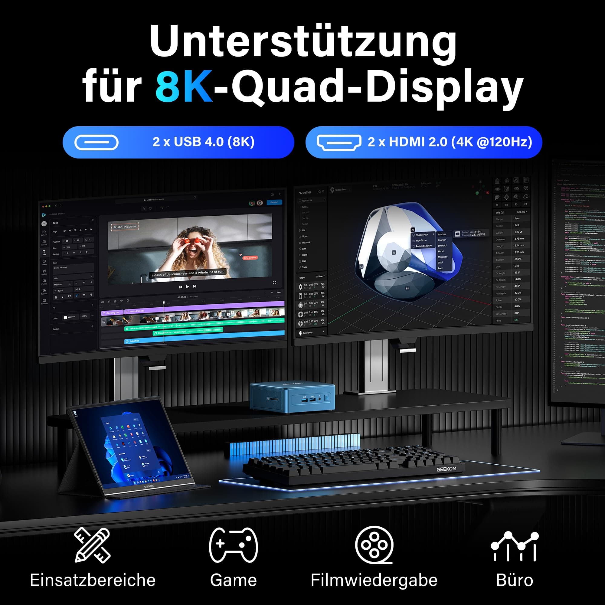 GEEKOM Mini PC IT12 2026 mit Intel i5-12450H[3-Jahren-Garantie], 16GB RAM & 512GB SSD(max. 96GB + 8TB) Windows 11 Pro Vorkonfiguriert, 8K Quad-Display, 2X USB 4.0, SD-Kartensteckplatz, für Business i5-12450H (16GB+512GB) Bild 8
