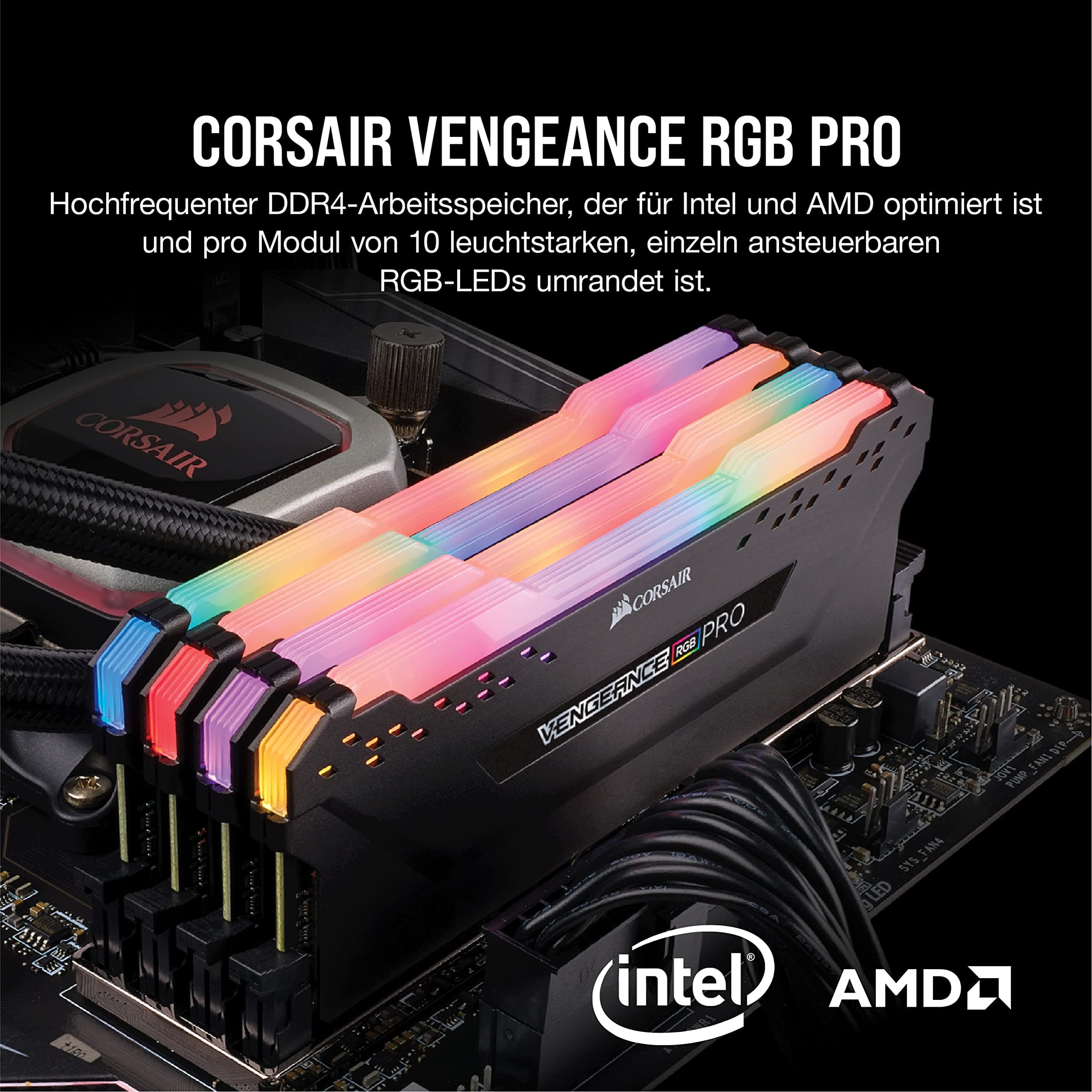 Corsair Vengeance RGB PRO DDR4 RAM 32GB (2x16GB) Bis zu 3200MHz CL16 AMD Intel XMP 2.0 iCUE Kompatibler Computerspeicher – Schwarz (CMW32GX4M2E3200C16) Bild 4