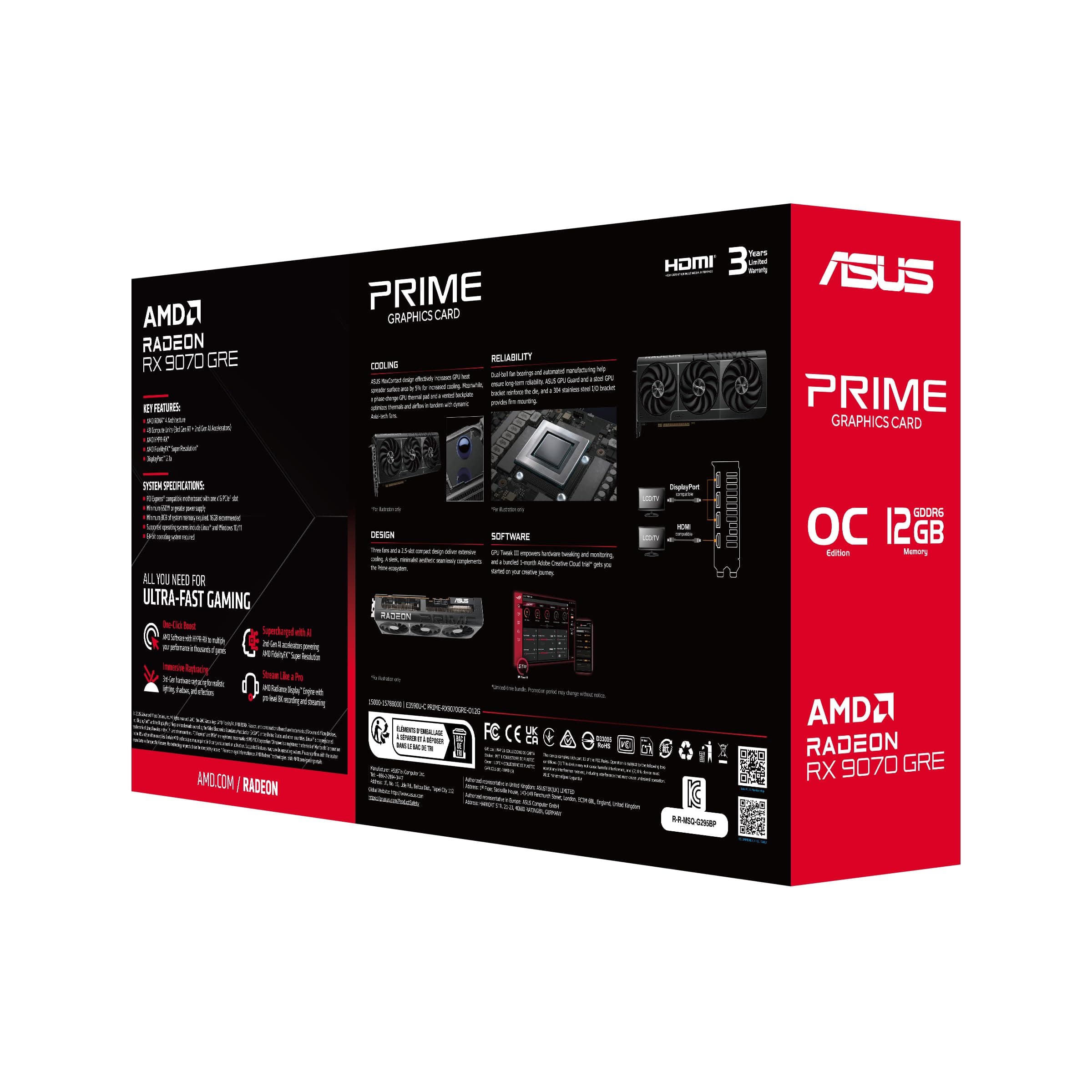ASUS Prime Radeon RX 9070 GRE OC Edition Gaming Grafikkarte (AMD Radeon RX 9070, PCIe 5.0, HDMI/DP 2.1, Dual-BIOS-Schalter, Axial-Tech-Lüfter, 2,5-Slot-Design, MaxContact, PRIME-RX9070GRE-O12G) Bild 7