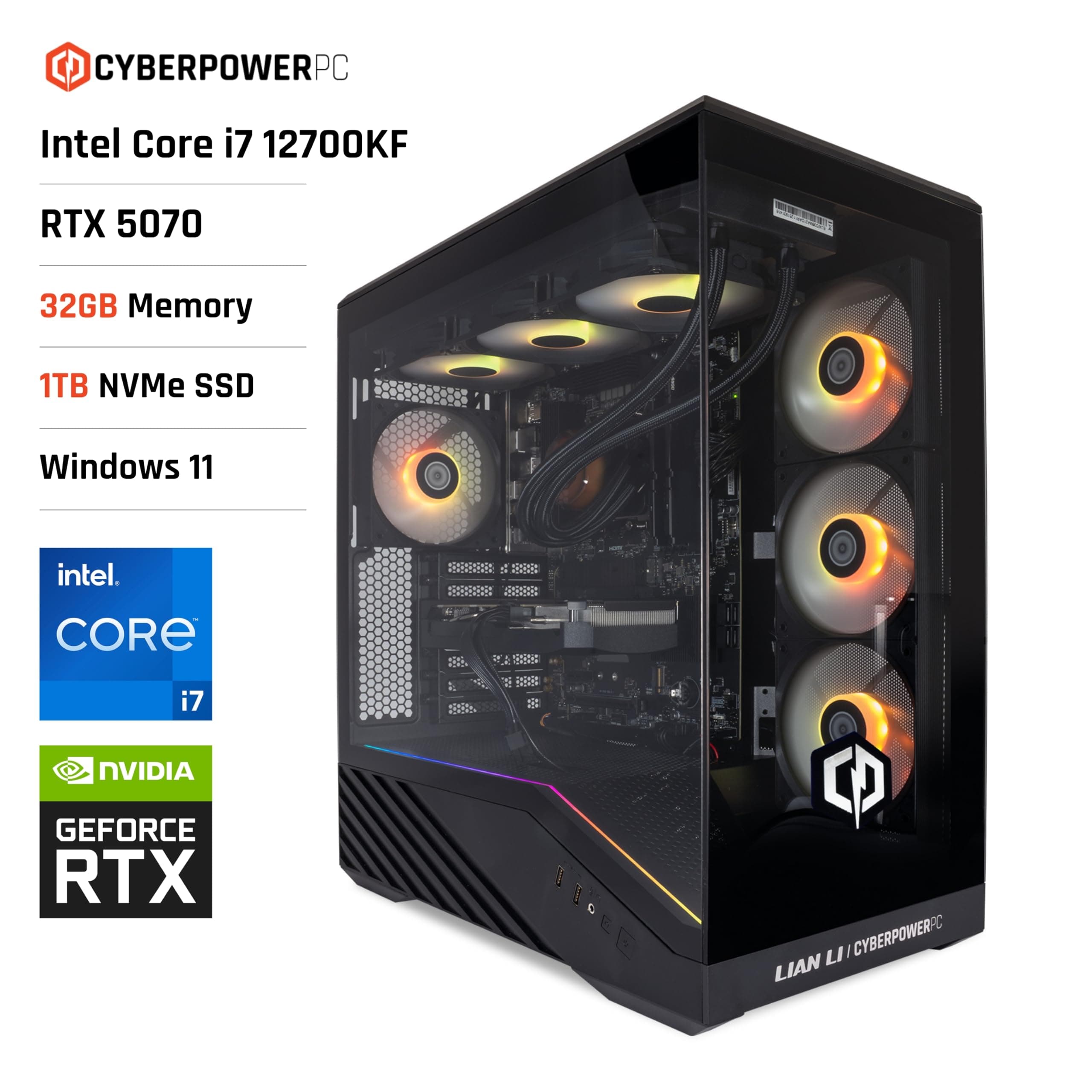 CYBERPOWERPC Luxe Gaming PC - Intel Core i7 12700KF, Nvidia RTX 5070, 32GB RAM, 1TB NVMe SSD, 650W PSU, Windows 11, Liquid Cooling, V100R Intel Core i7 12700KF Nvidia RTX 5070 Bild 2