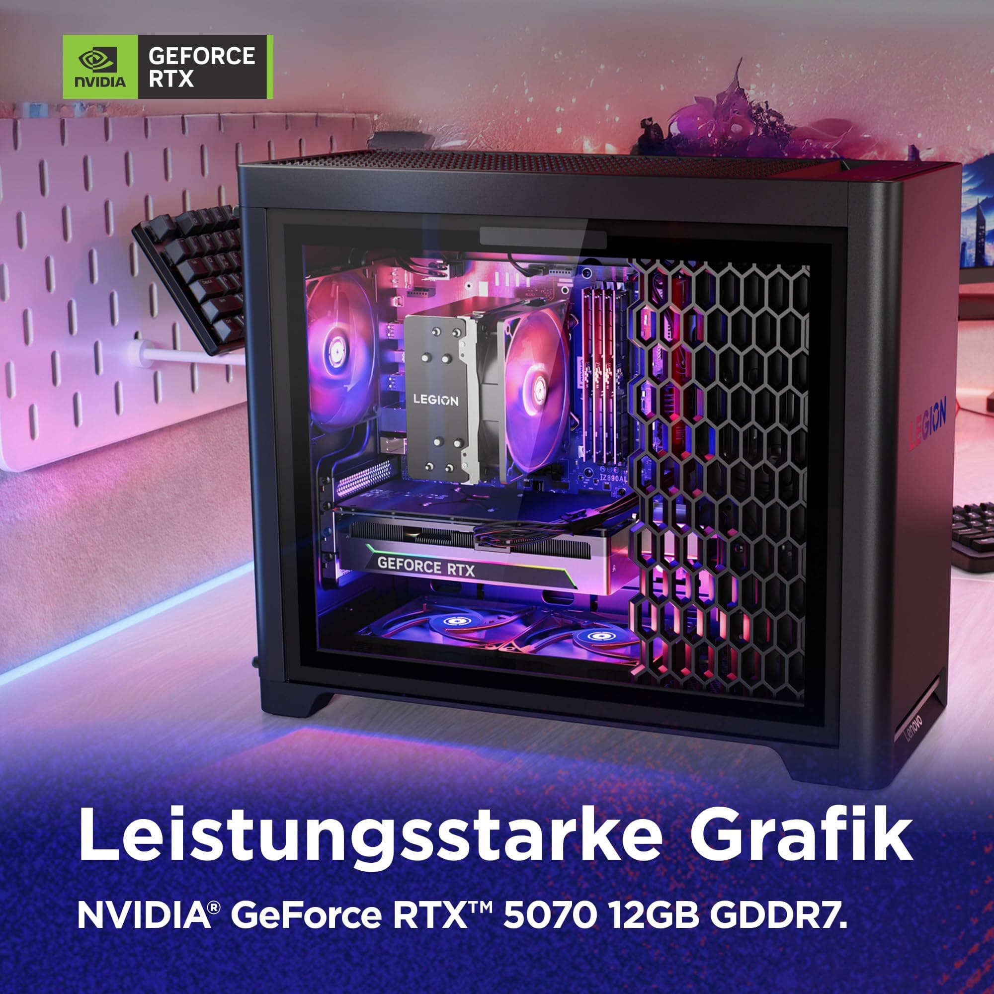 Lenovo Legion Tower 5i Gaming AI Desktop-PC | NVIDIA GeForce RTX 5070 | Intel Core Ultra 7 265KF | 32GB RAM | 2TB SSD | Win11 | Eclipse Black | Transparente Abdeckung | 30L | 3 Monate GamePass Intel Core Ultra 7 265KF NVIDIA GeForce RTX 5070 Bild 6