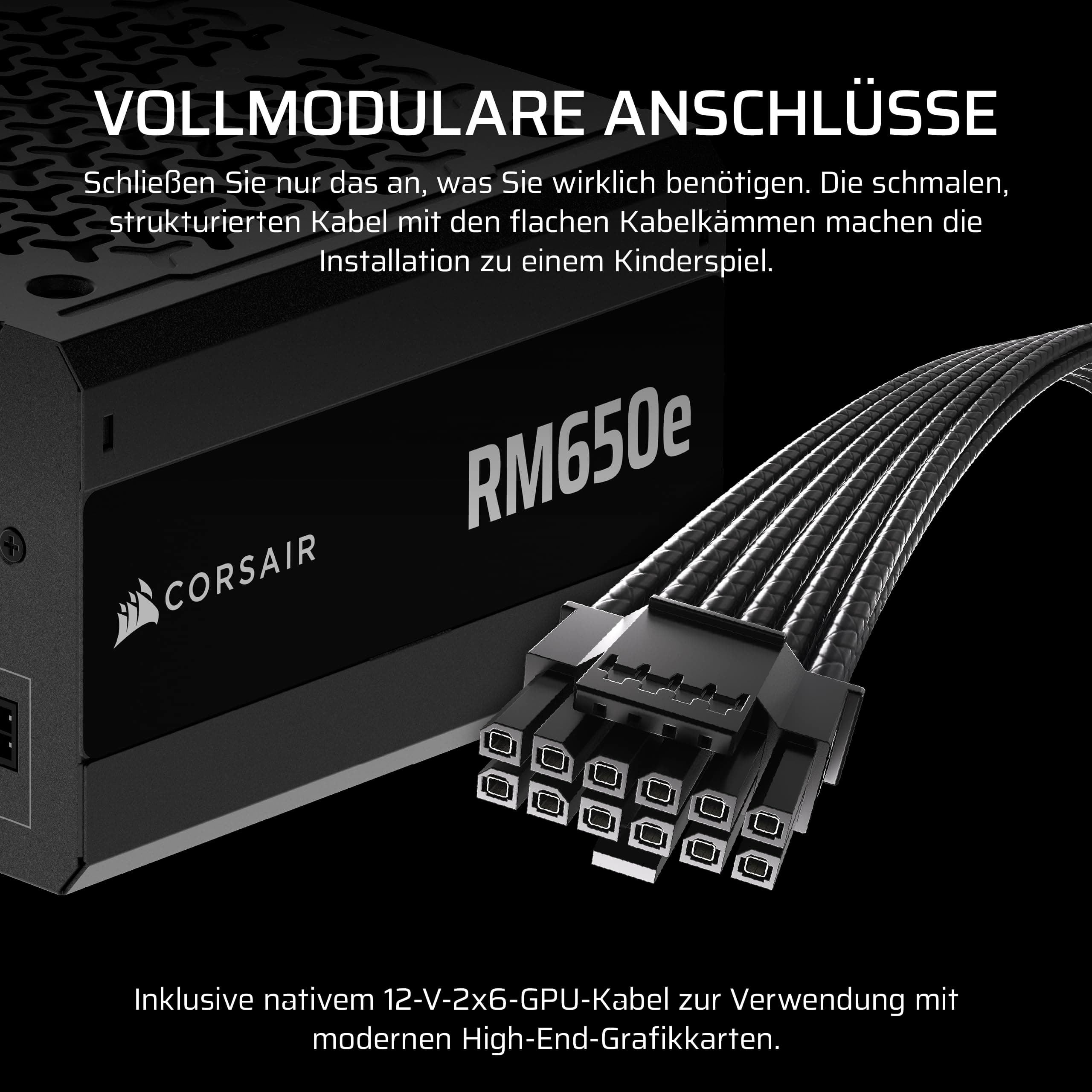 CORSAIR RM650e (2025) Geräuscharmes Vollständig Modulares ATX-Netzteil mit 12V-2x6 Kable – Zero RPM-Lüftermodus, ATX 3.1-Konform, PCIe 5.1-Unterstützung, Cybenetics Gold – Schwarz Schwarz 650 Watts RMe (2025) Bild 7