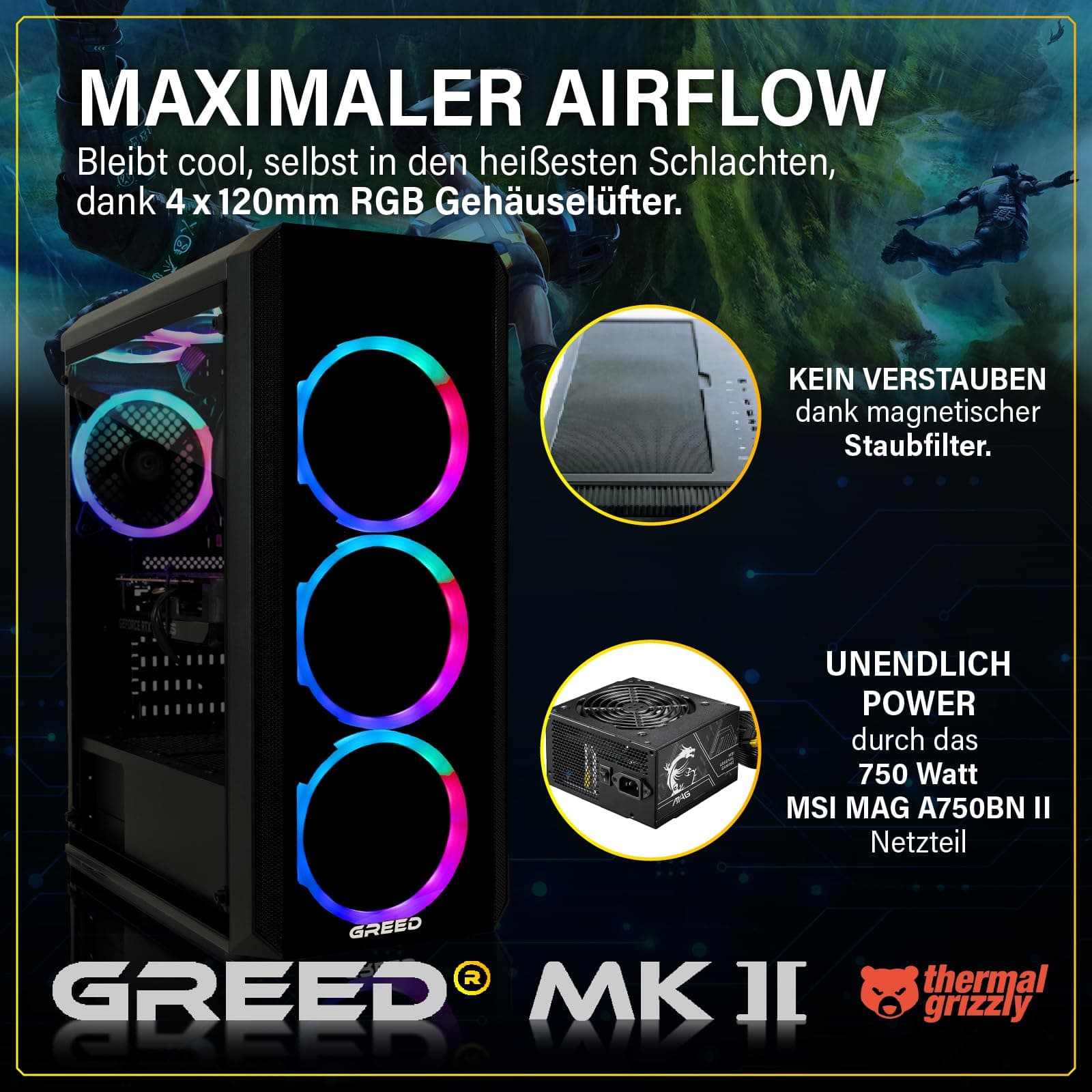 Greed® MK2 - High End Gaming PC - Intel Core i7 12700F & Nvidia Geforce RTX 5060 Ti (8GB) - Ultra Schneller RGB Computer + 4K Raytracing Rechner mit 4,9 GHZ - 16 GB DDR4 RAM - 1TB SSD - WLAN + W11 Pro MK2 | RTX 5060 Ti INTEL 16GB Bild 4