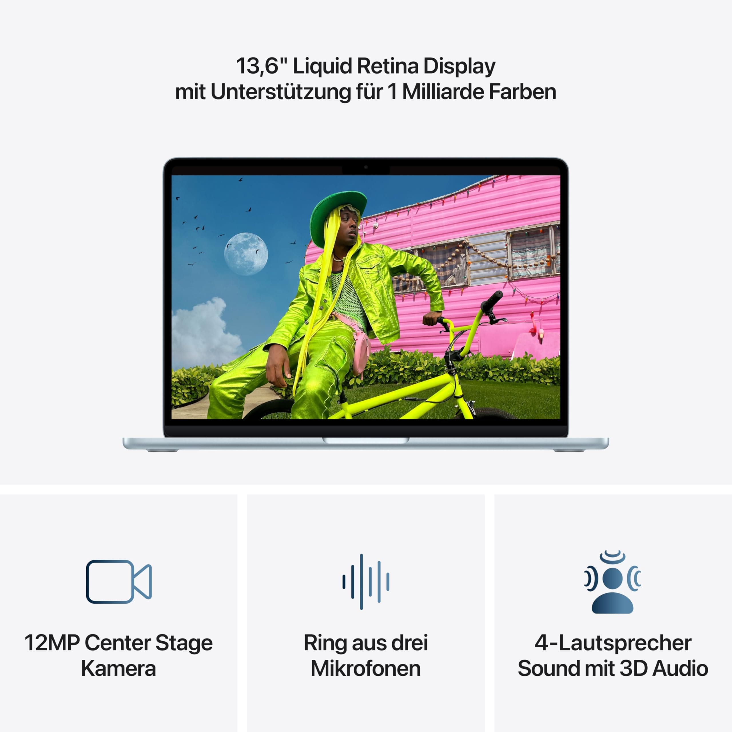 Apple 13" MacBook Air Laptop, M5 Chip mit 10‑Core CPU und 8‑Core GPU: Entwickelt für KI, 13,6" Liquid Retina Display, 16 GB gemeinsamer Arbeitsspeicher, 512 GB SSD, Touch ID, WLAN 7; Himmelblau 16GB RAM 512 GB Himmelblau MacBook Air ohne Netzteil Bild 3