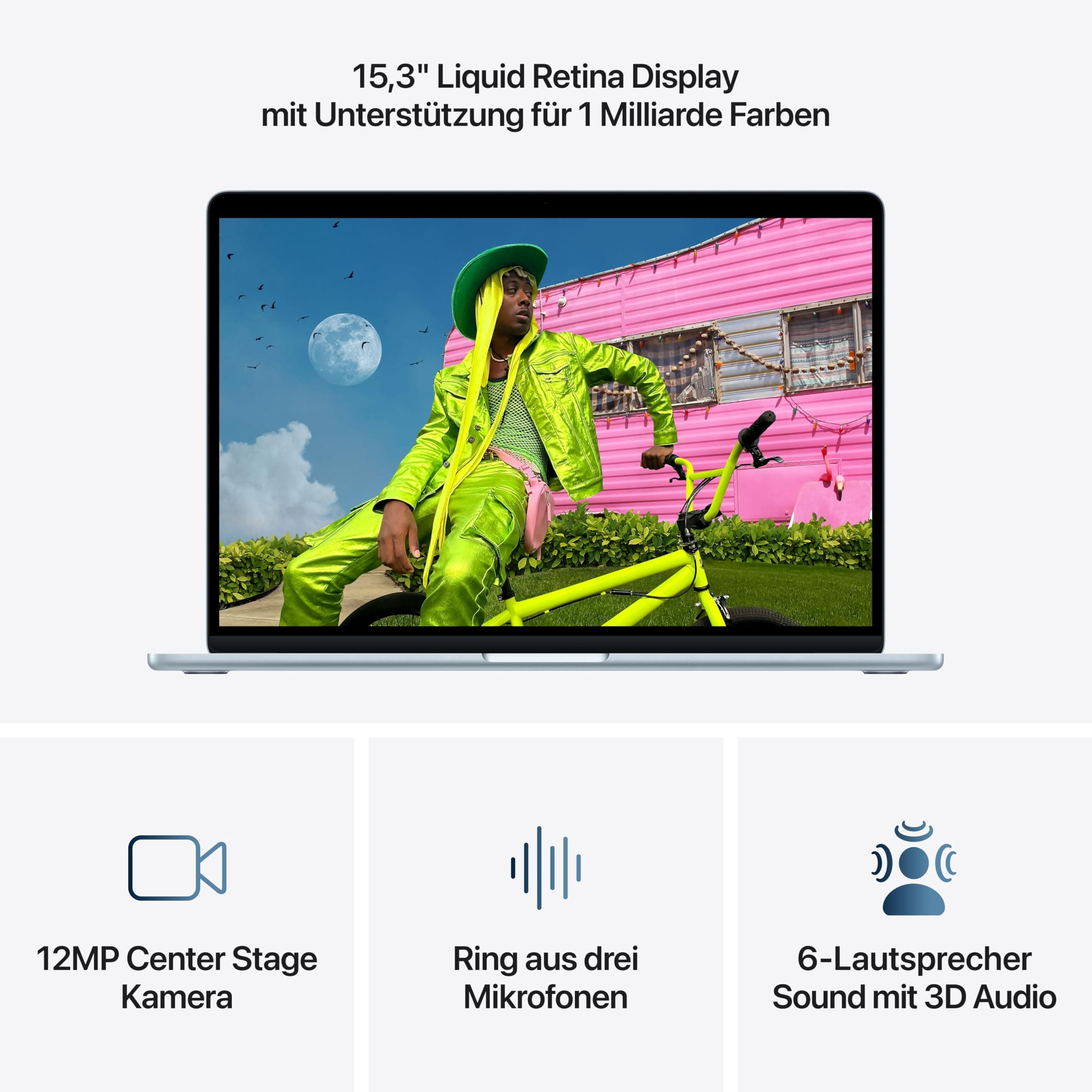 Apple 15" MacBook Air Laptop, M5 Chip mit 10‑Core CPU und 10‑Core GPU: Entwickelt für KI, 15,3" Liquid Retina Display, 16 GB gemeinsamer Arbeitsspeicher, 512 GB SSD, Touch ID, WLAN 7; Himmelblau 16 GB RAM 512 GB Himmelblau MacBook Air ohne Netzteil Bild 3