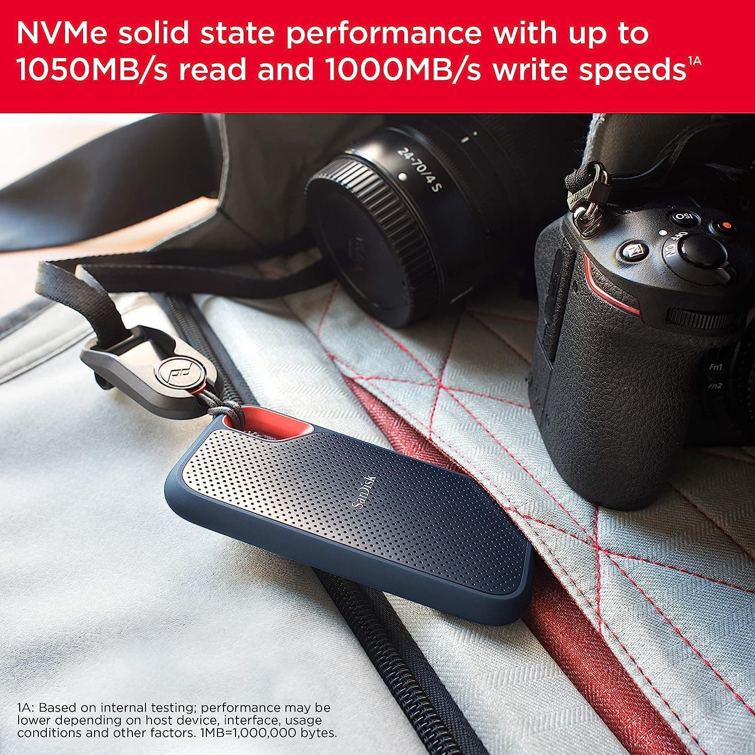 SANDISK Extreme Portable SSD 4 TB (tragbare NVMe SSD, USB-C, bis zu 1.050 MB/s Lesen/1.000 MB/s Schreiben, fallsicher aus bis zu 3 m, wasser- und staubbeständig) Schwarz 2. Portable 1.050MB/s 4 TB Schwarz Bild 7