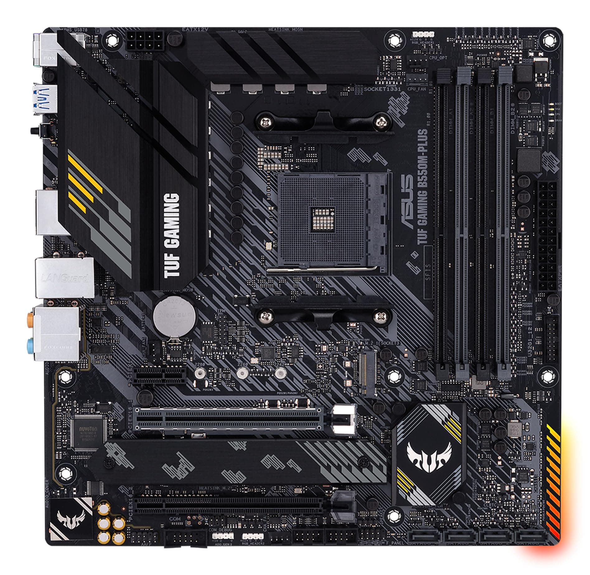 ASUS TUF Gaming B550M-Plus Gaming Mainboard Sockel AM4 (Micro ATX, Ryzen, PCIe 4.0, 2X M.2, 2Gbit/s Ethernet, SATA 6Gbit/s, USB 3.2 Gen 2 Typ-A/C, Aura Sync) Bild 2