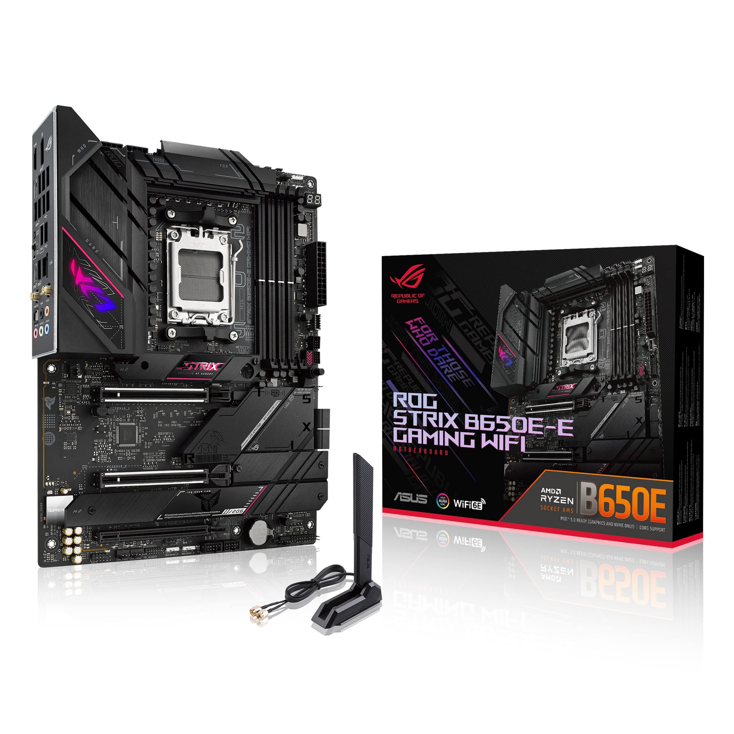 ASUS ROG Strix B650E-E Gaming WiFi AM5 (LGA1718) Ryzen 7000 Gaming-Motherboard (16 + 2 Leistungsstufen, DDR5, 4X M.2 Steckplätze, PCIe® 5.0, WiFi 6E, 2,5G LAN, USB 3.2 Gen 2x2 Type-C® Rear I/O Port, ROG B650E-E|DDR5|PCIE 5.0|M.2 x4|WiFi 6E ROG B650E-E|DDR5|WiFi 6E