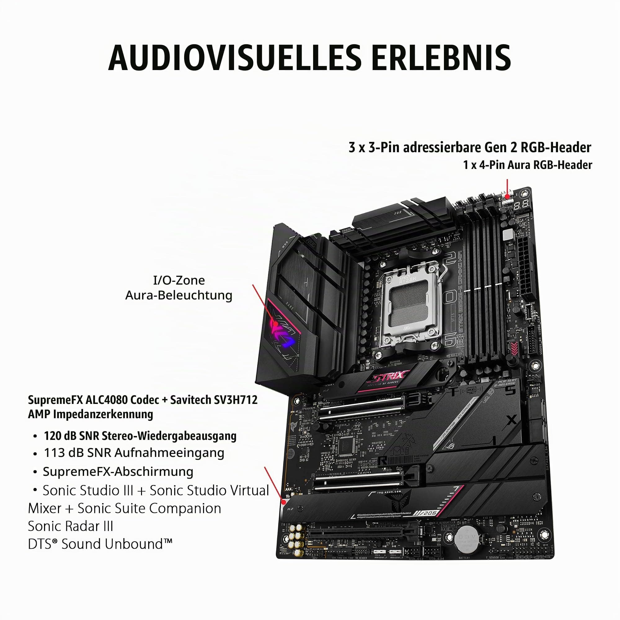 ASUS ROG Strix B650E-E Gaming WiFi AM5 (LGA1718) Ryzen 7000 Gaming-Motherboard (16 + 2 Leistungsstufen, DDR5, 4X M.2 Steckplätze, PCIe® 5.0, WiFi 6E, 2,5G LAN, USB 3.2 Gen 2x2 Type-C® Rear I/O Port, ROG B650E-E|DDR5|PCIE 5.0|M.2 x4|WiFi 6E ROG B650E-E|DDR5|WiFi 6E Bild 7