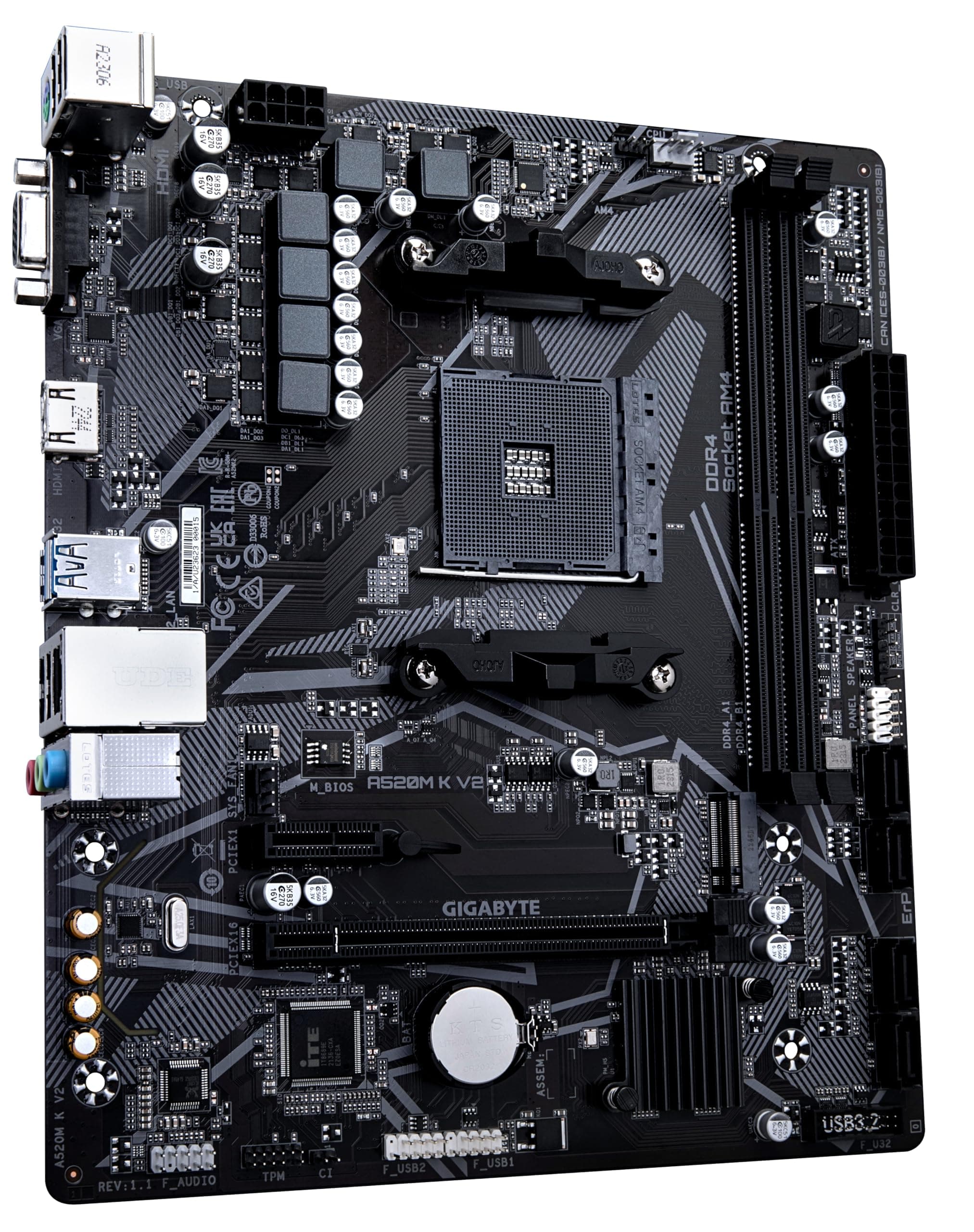 GIGABYTE A520M K V2 Mainboard - Unterstützt AMD Ryzen 5000 Serie AM4 CPUs, bis zu 5100MHz DDR4 (OC), PCIe Gen3 x4 M.2, GbE LAN, USB 3.2 Gen 1 Bild 7