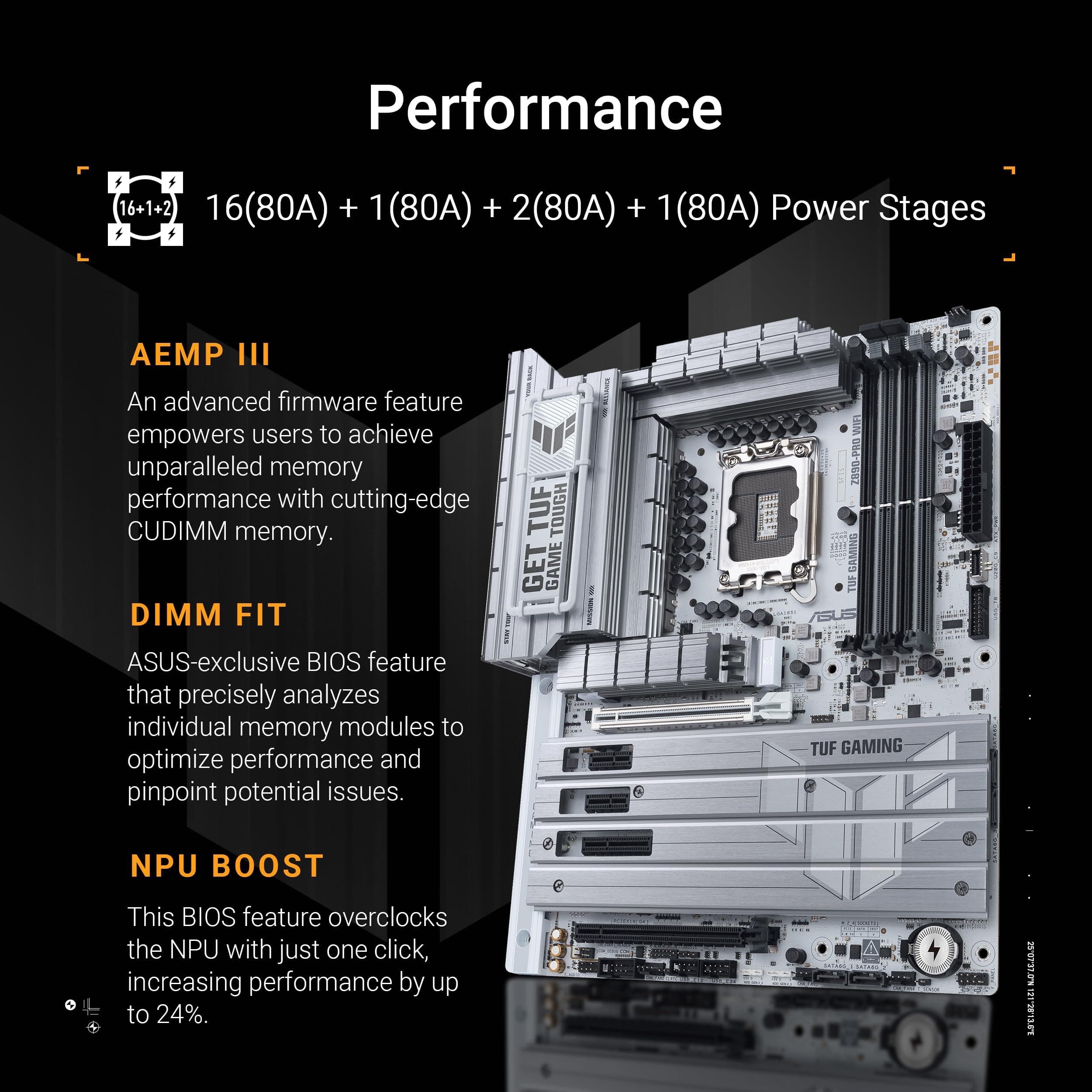 ASUS TUF Gaming Z890-PRO WiFi LGA 1851 ATX Motherboard, Intel® Core™ Ultra Series, 16+1+2+1 Stufen, DDR5, PCIe® 5.0, Thunderbolt 4 Type-C, 4x M.2, Wi-Fi 7, 2.5Gb Bild 5