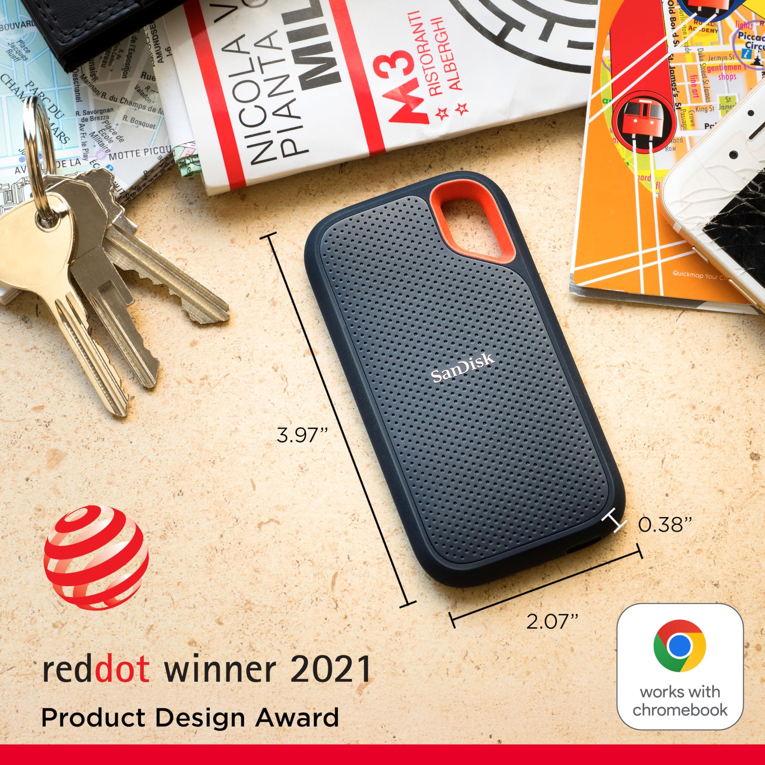 SANDISK Extreme Portable SSD 1 TB (tragbare NVMe SSD, USB-C, bis zu 1.050 MB/s Lesen, bis 1.000 MB/s Schreiben, Wasser- und staubbeständig) Schwarz 2. Portable 1.050MB/s 1 TB Schwarz Bild 3