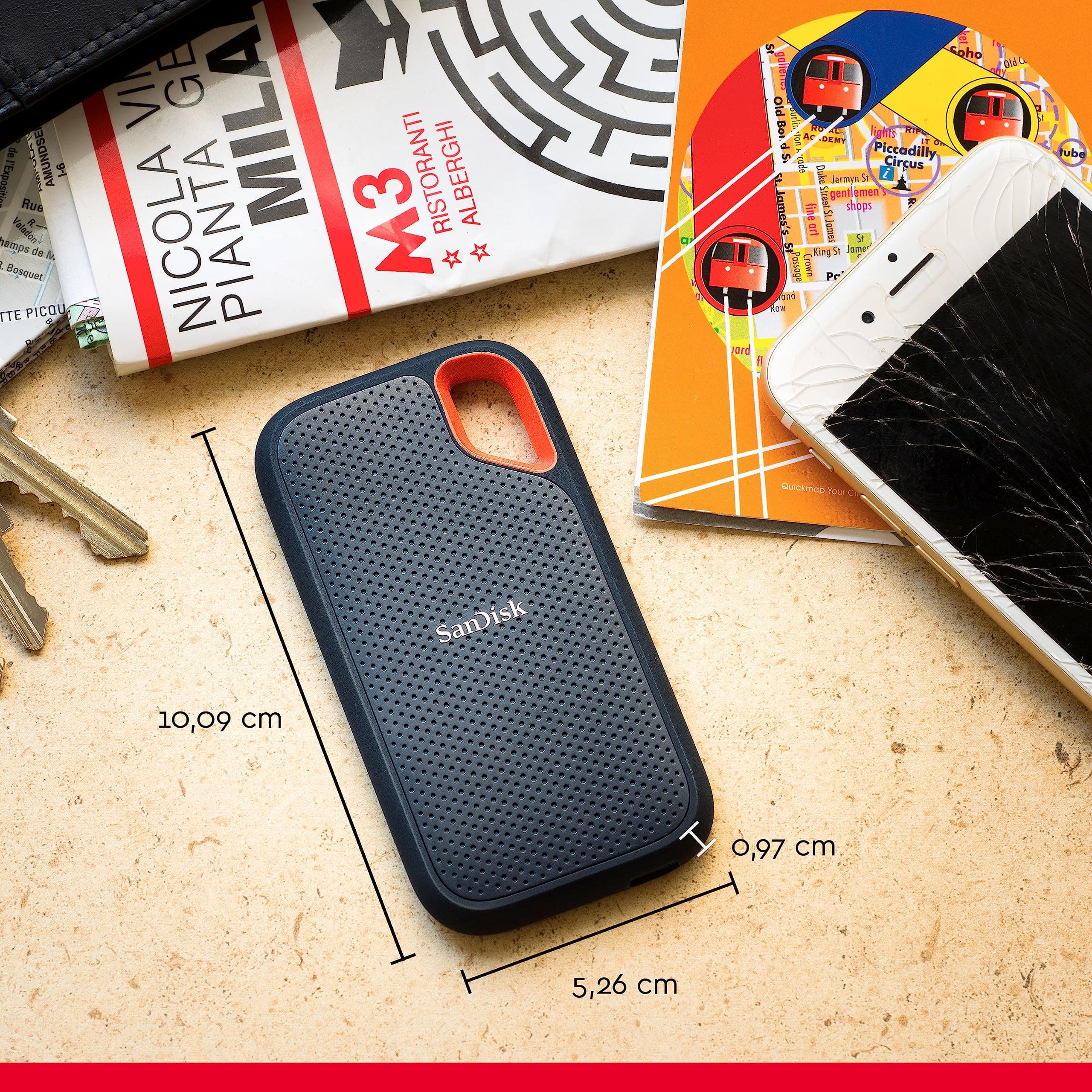 SANDISK Extreme Portable SSD 2 TB (tragbare NVMe SSD, USB-C, bis zu 1.050 MB/s Lesen, bis zu 1.000 MB/s Schreiben, Wasser- und staubbeständig) Schwarz 2. Portable 1.050MB/s 2 TB Schwarz Bild 6